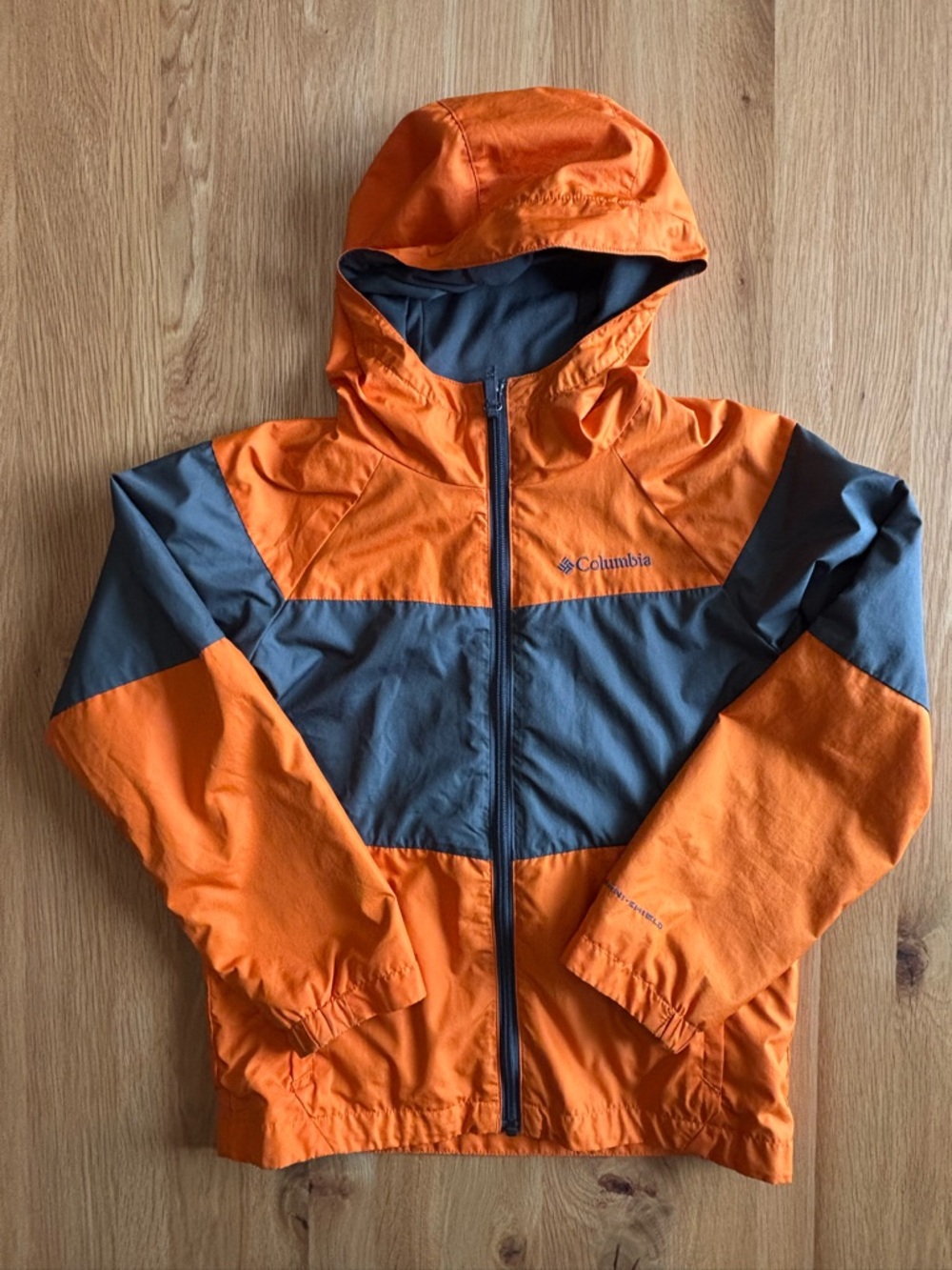 Columbia Orange and Gray Hooded Raincoat
